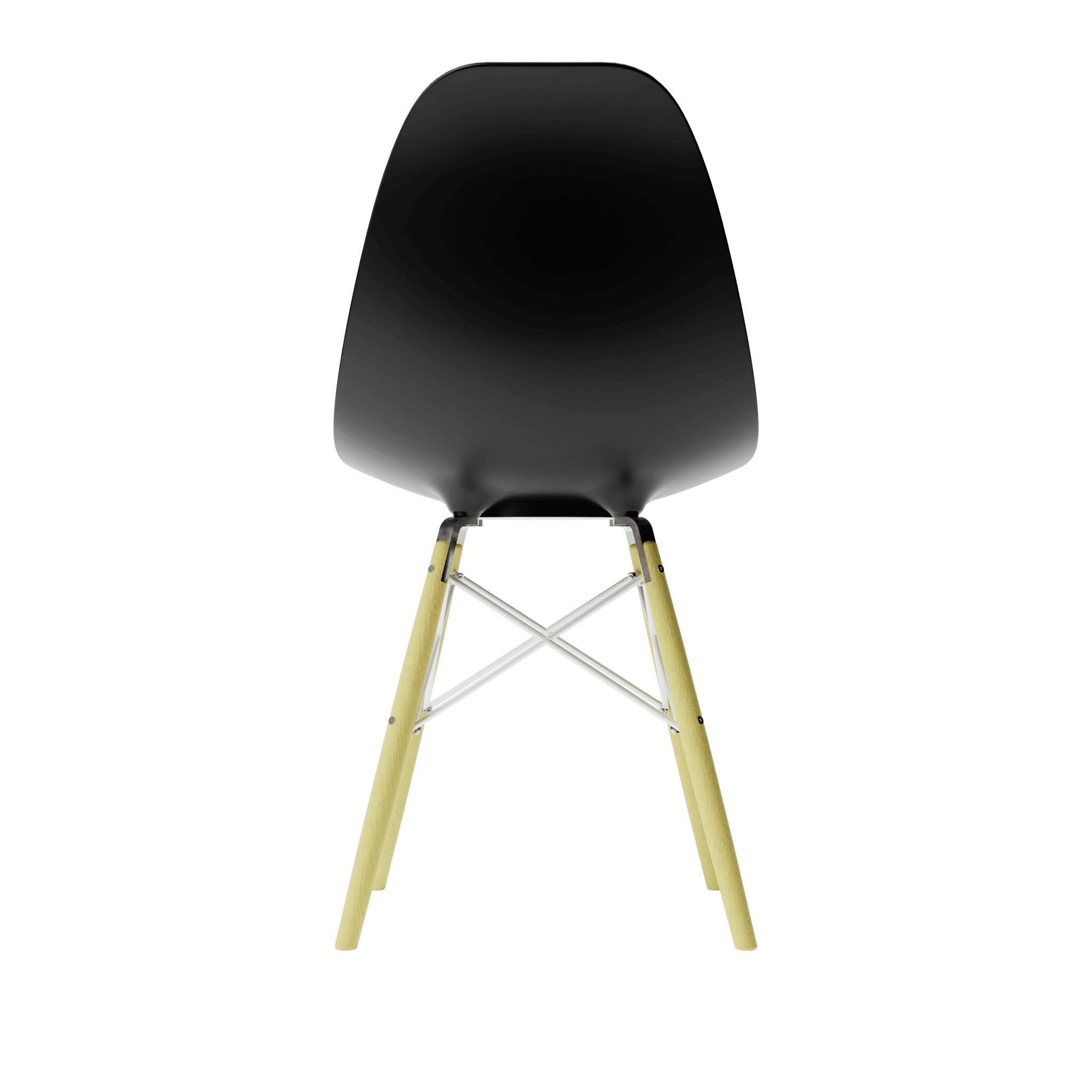 Back view of Black MicroShell Chair™, a 1/6 scale miniature mid-century modern collectible with a curved shell design.