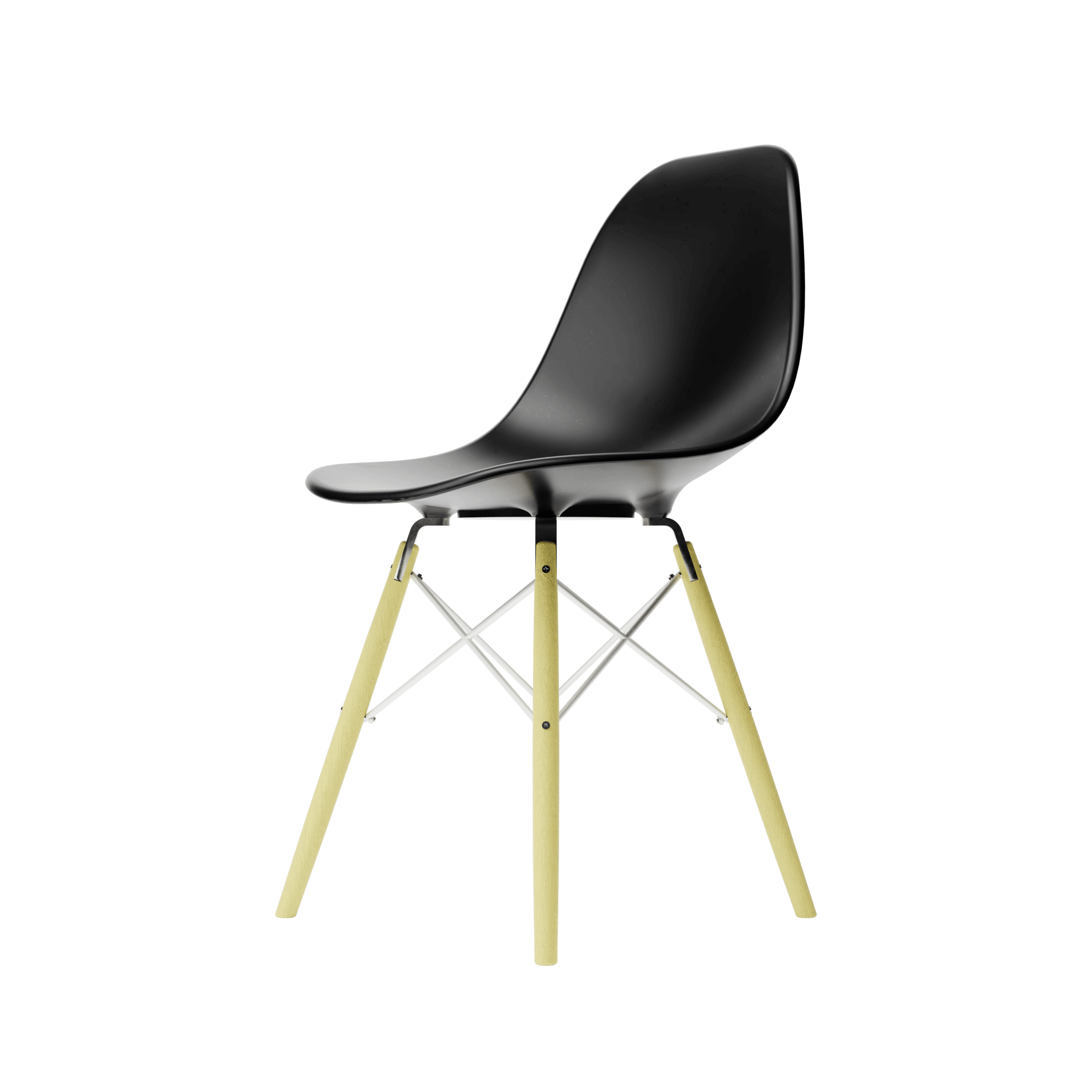Side Black MicroShell Chair, 1/6 scale, mid-century modern style, curved shell seat, designer replica, collector furniture accessory.