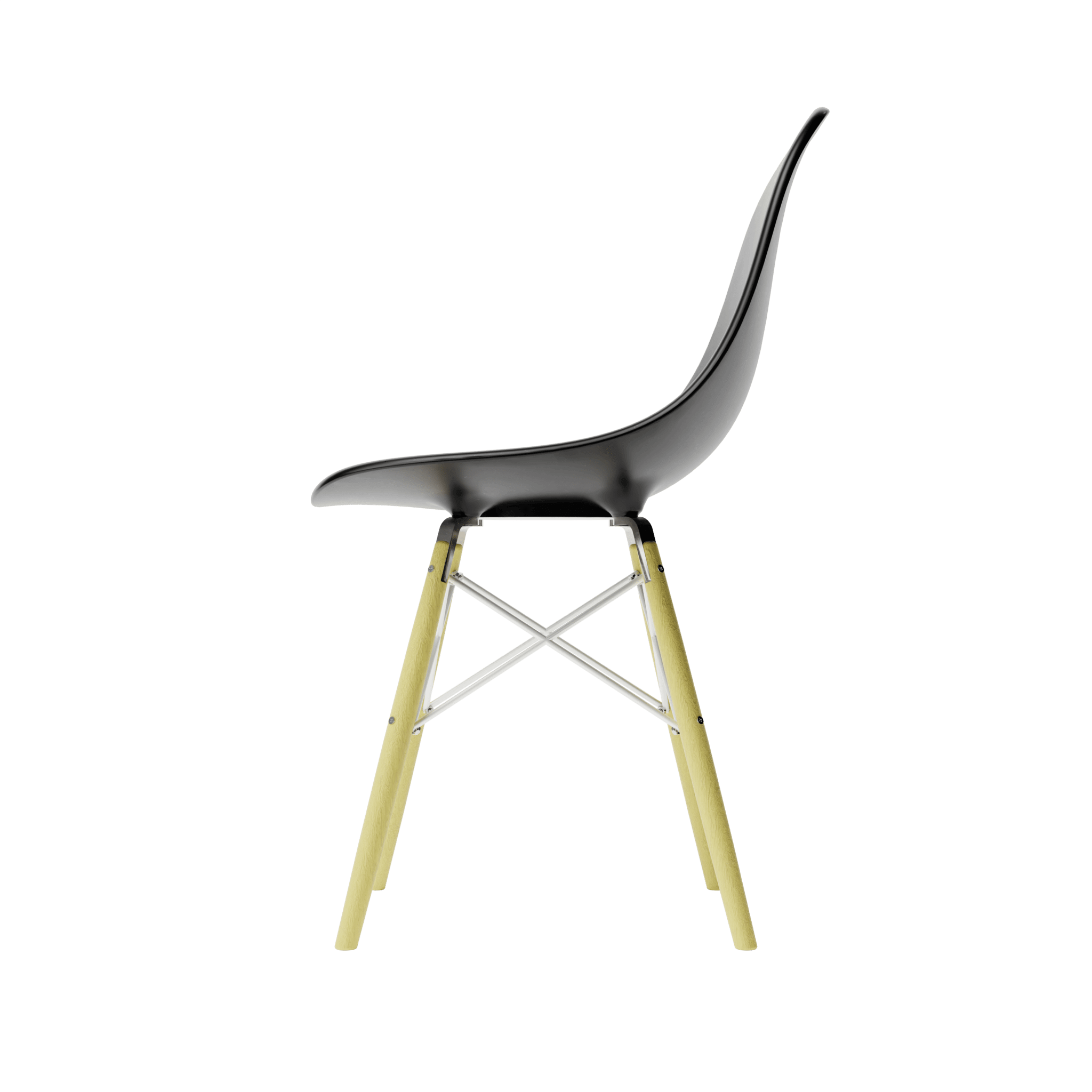 Black MicroShell Chair™ 1/6 scale, mid-century modern miniature with curved shell seat, designer replica, desk accessory.