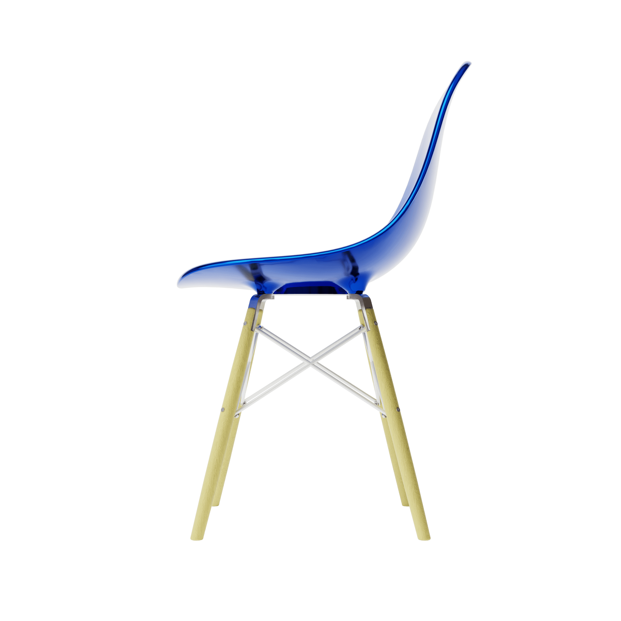 Metallic Blue MicroShell Chair™ 1/6 scale, mid-century modern miniature with curved shell seat, designer replica, desk accessory.