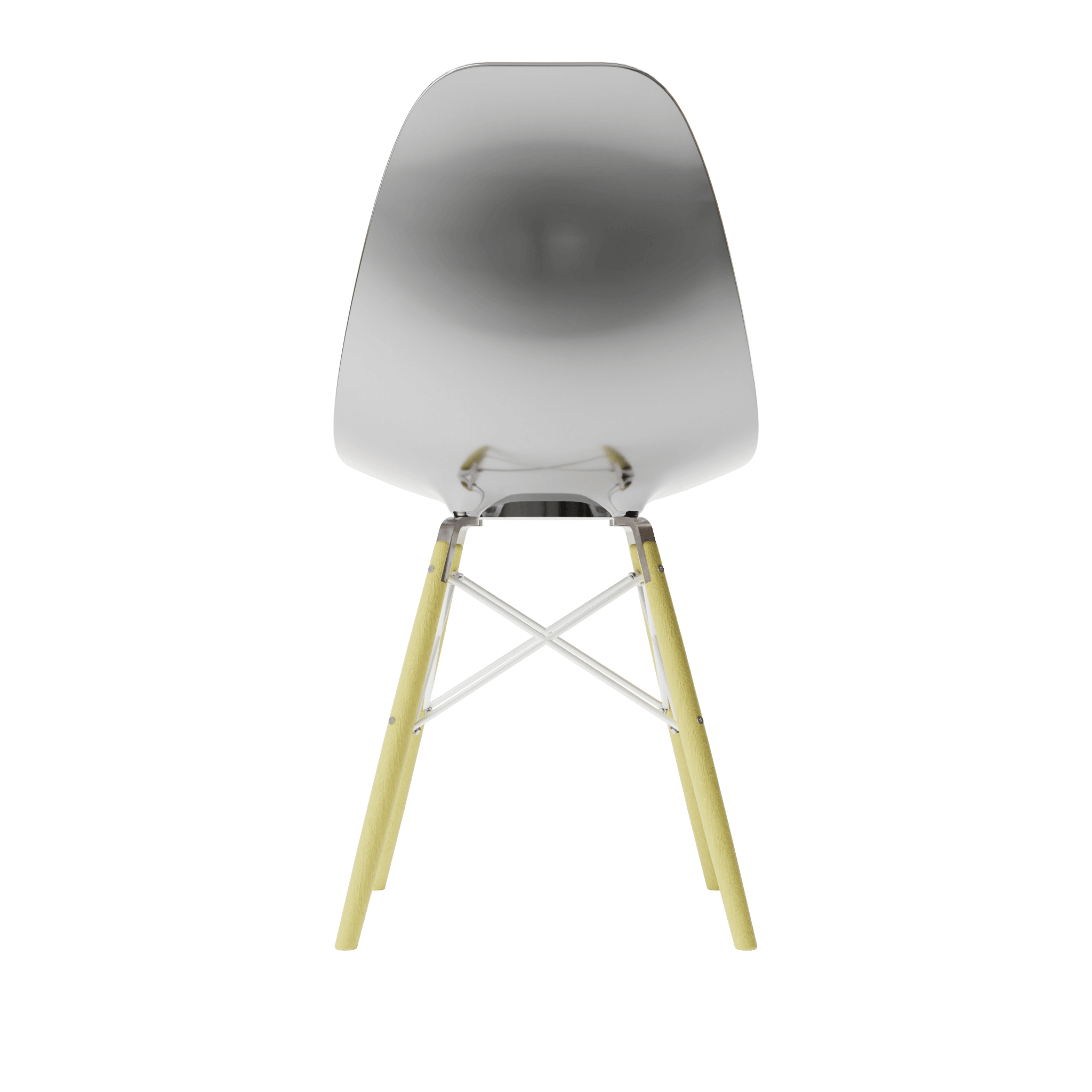 Back view of Metallic Slate MicroShell Chair™, a 1/6 scale miniature mid-century modern collectible with a curved shell design.