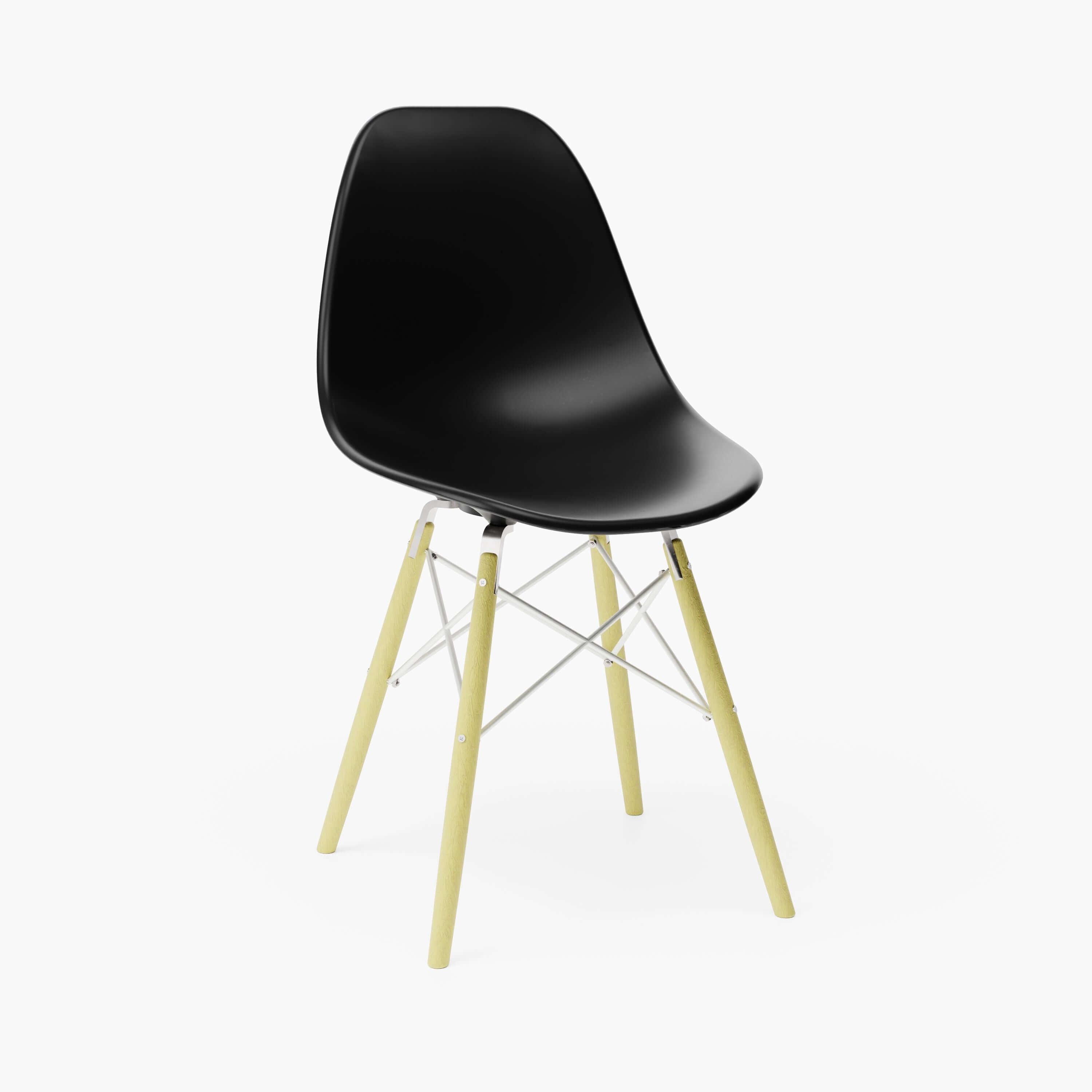 Black MicroShell Chair™ 1/6 scale, mid-century modern miniature with curved shell seat, designer replica, desk accessory.