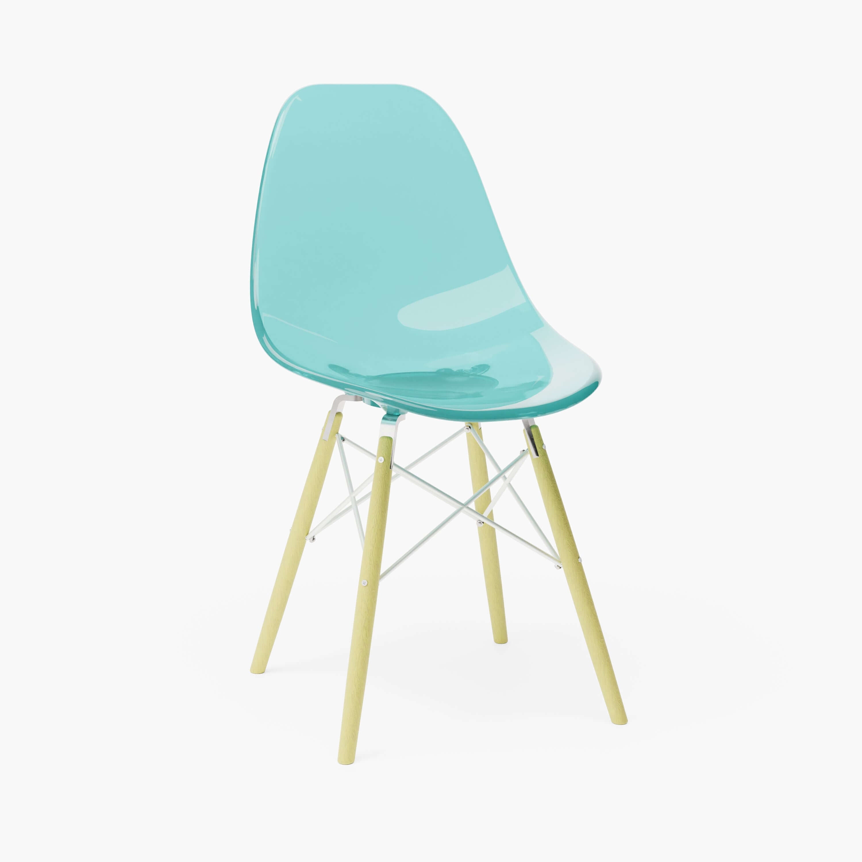 Clear Seafoam MicroShell Chair™ 1/6 scale, mid-century modern miniature with curved shell seat, designer replica, desk accessory.