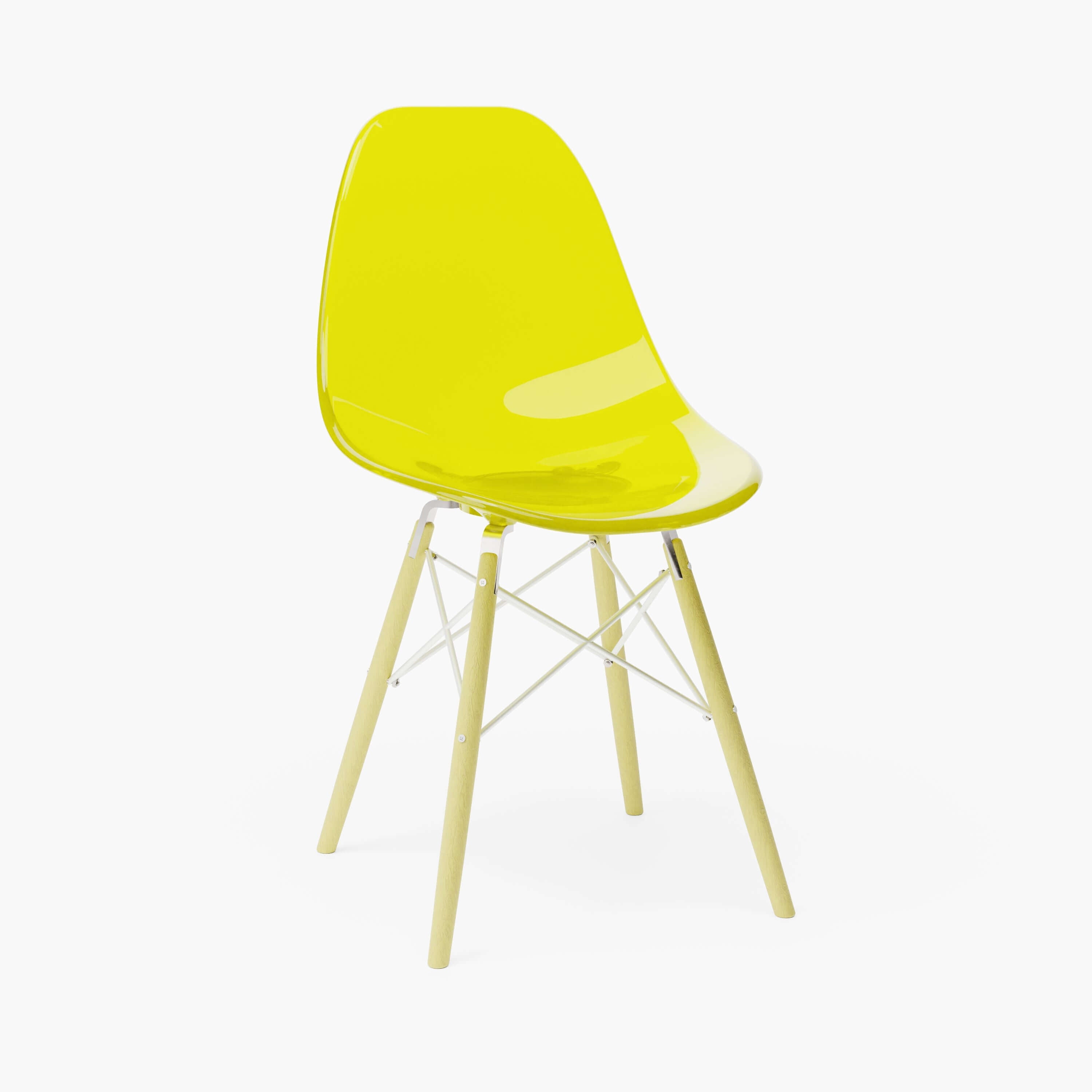 Clear Yellow MicroShell Chair™ 1/6 scale, mid-century modern miniature with curved shell seat, designer replica, desk accessory.