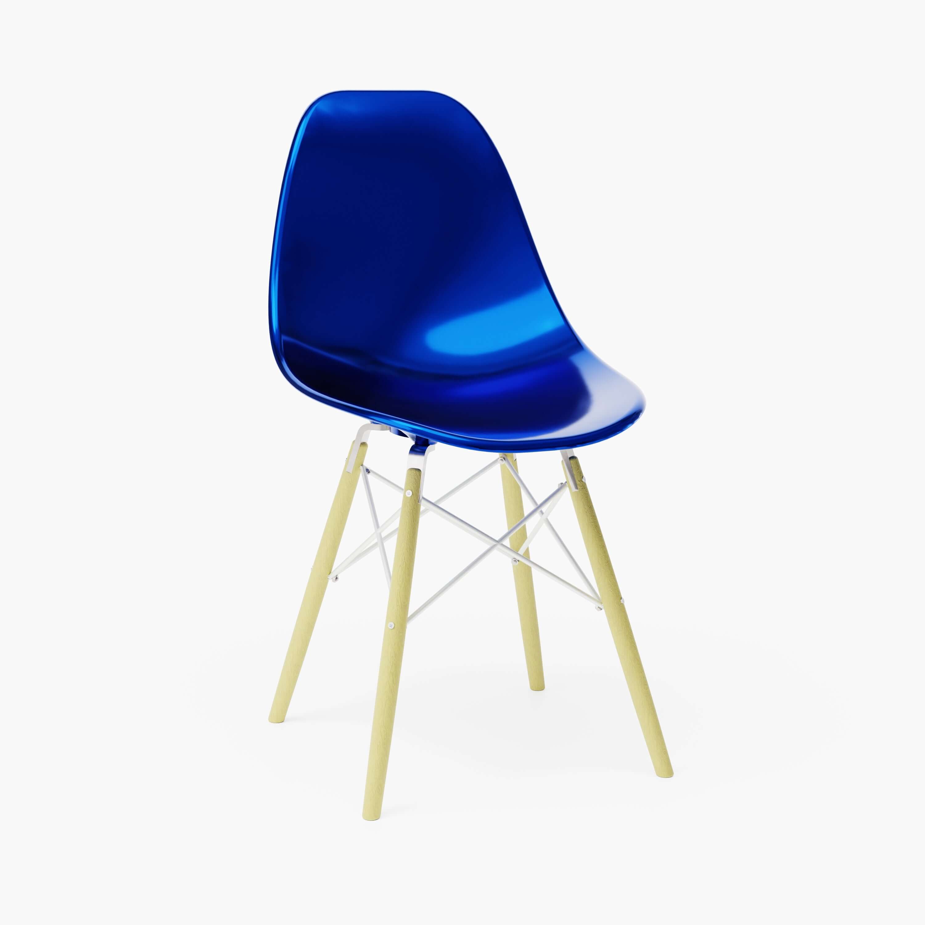 Metallic Blue MicroShell Chair™ 1/6 scale, mid-century modern miniature with curved shell seat, designer replica, desk accessory.