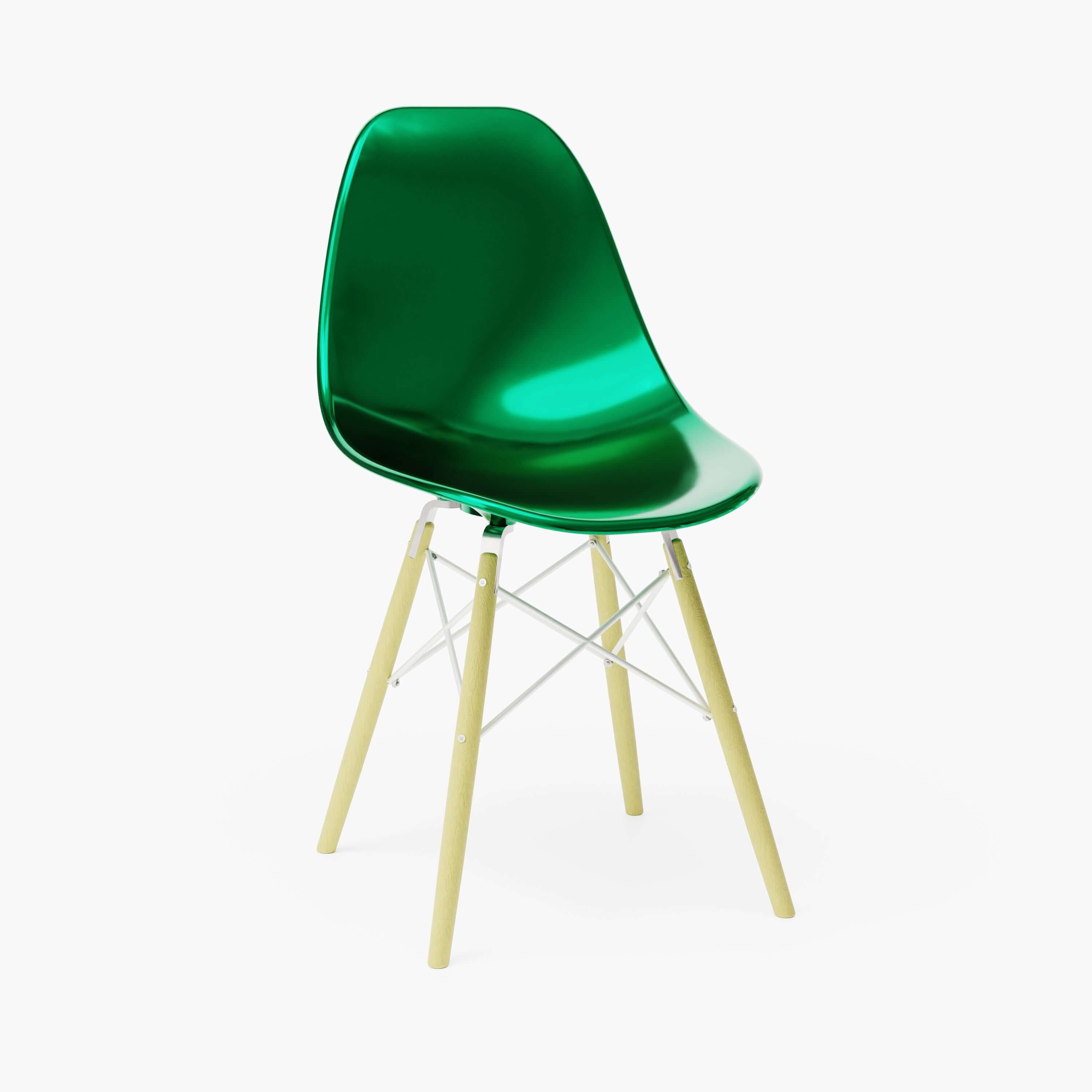 Metallic Green MicroShell Chair™ 1/6 scale, mid-century modern miniature with curved shell seat, designer replica, desk accessory.