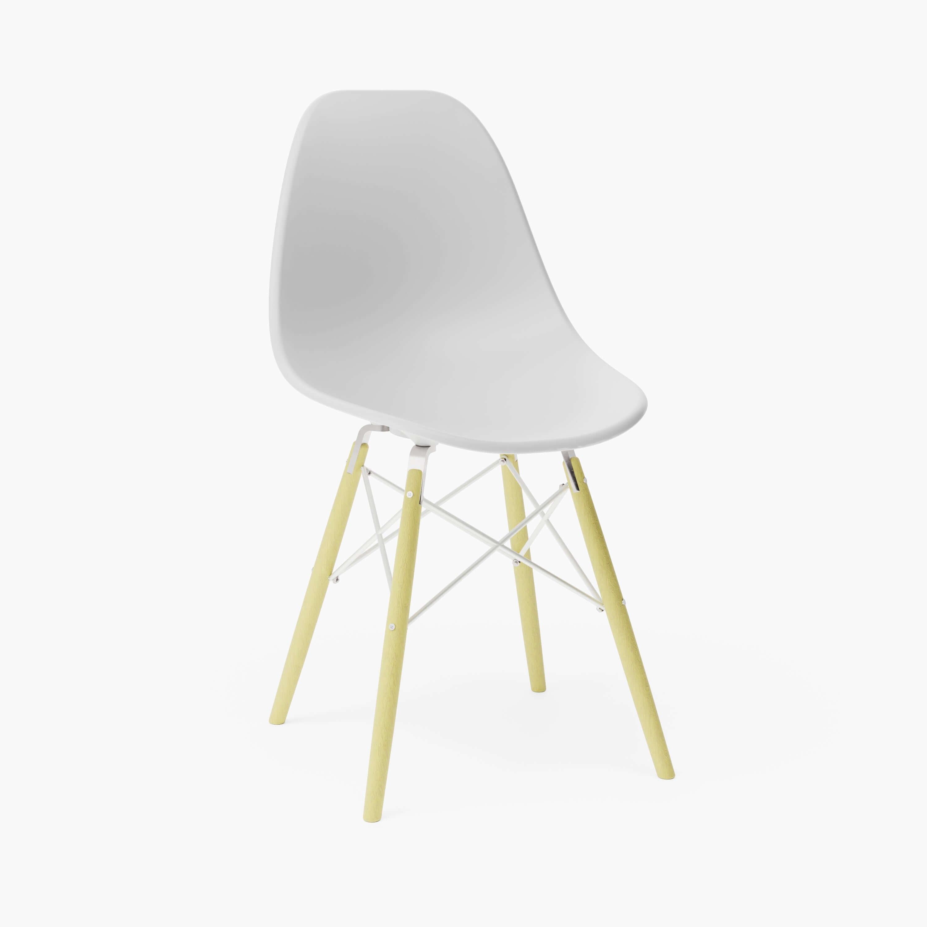 White MicroShell Chair™ 1/6 scale, mid-century modern miniature with curved shell seat, designer replica, desk accessory.