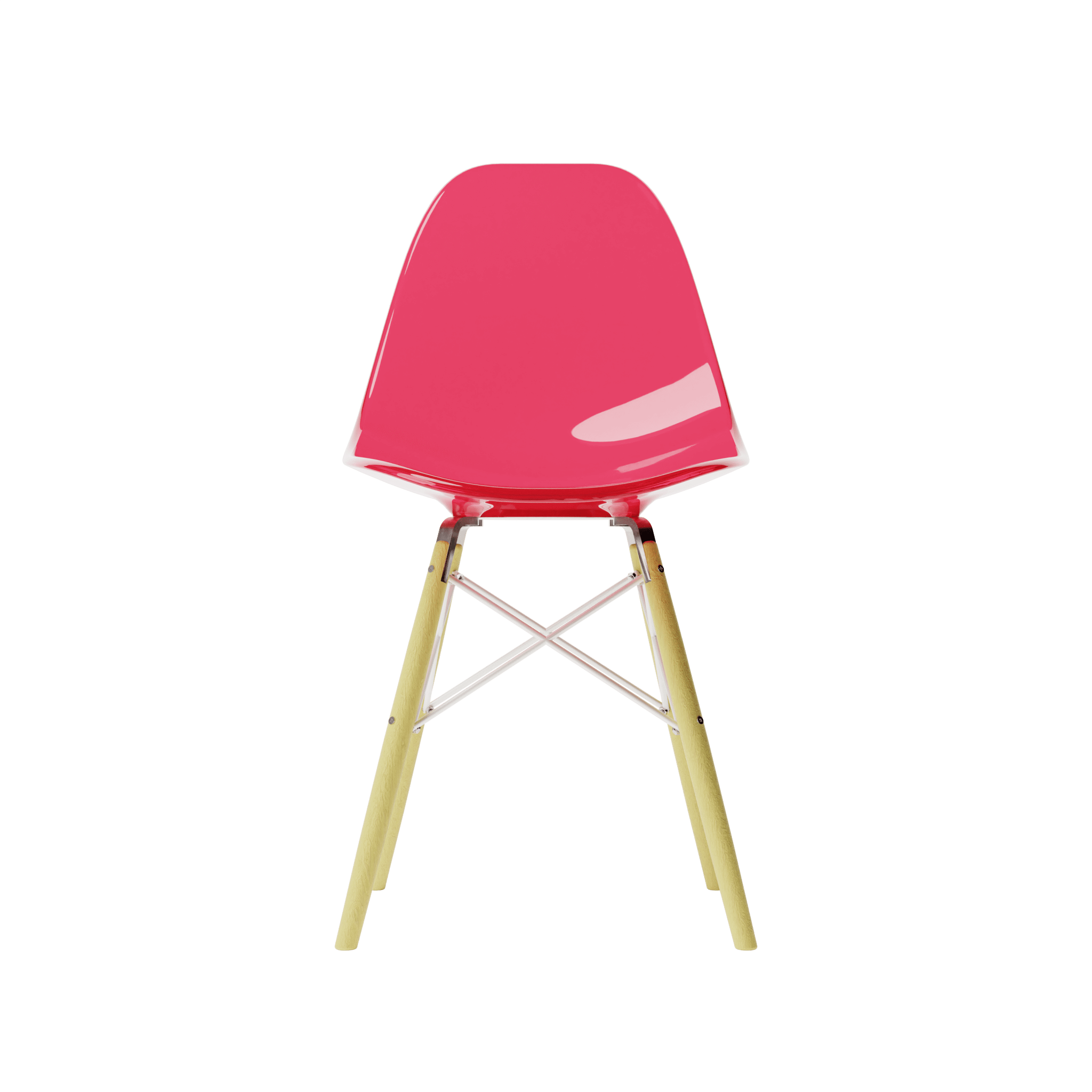 Front Clear Magenta MicroShell Chair™ miniature, 1/6 scale mid-century modern replica with curved shell seat, perfect for collector display.