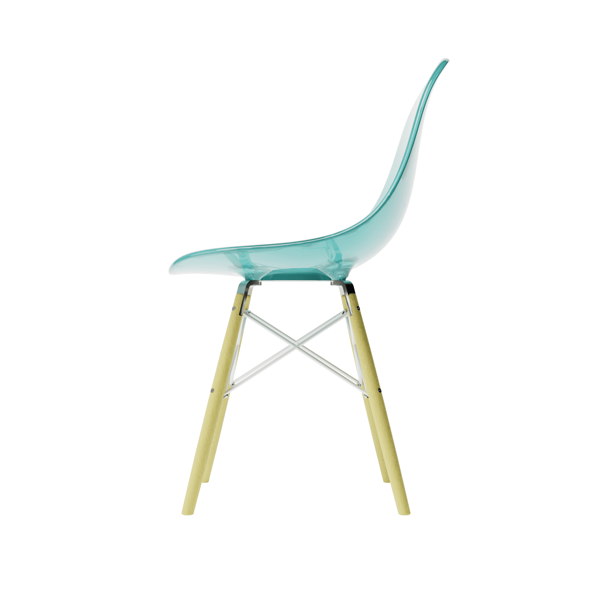 Clear Seafoam MicroShell Chair™ 1/6 scale, mid-century modern miniature with curved shell seat, designer replica, desk accessory.