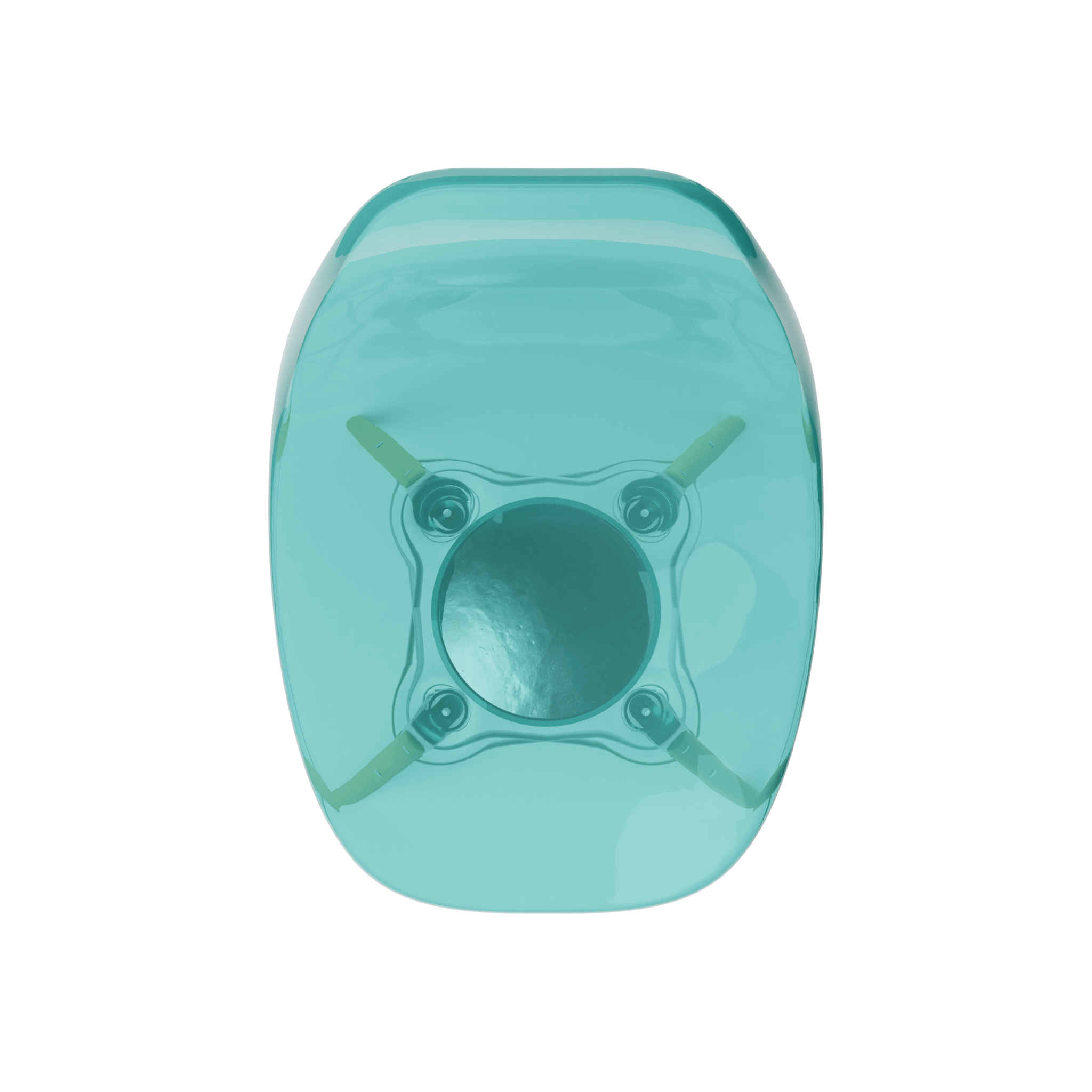 Top view Clear Seafoam MicroShell Chair™, a 1/6 scale miniature mid-century modern collectible with a curved shell design.