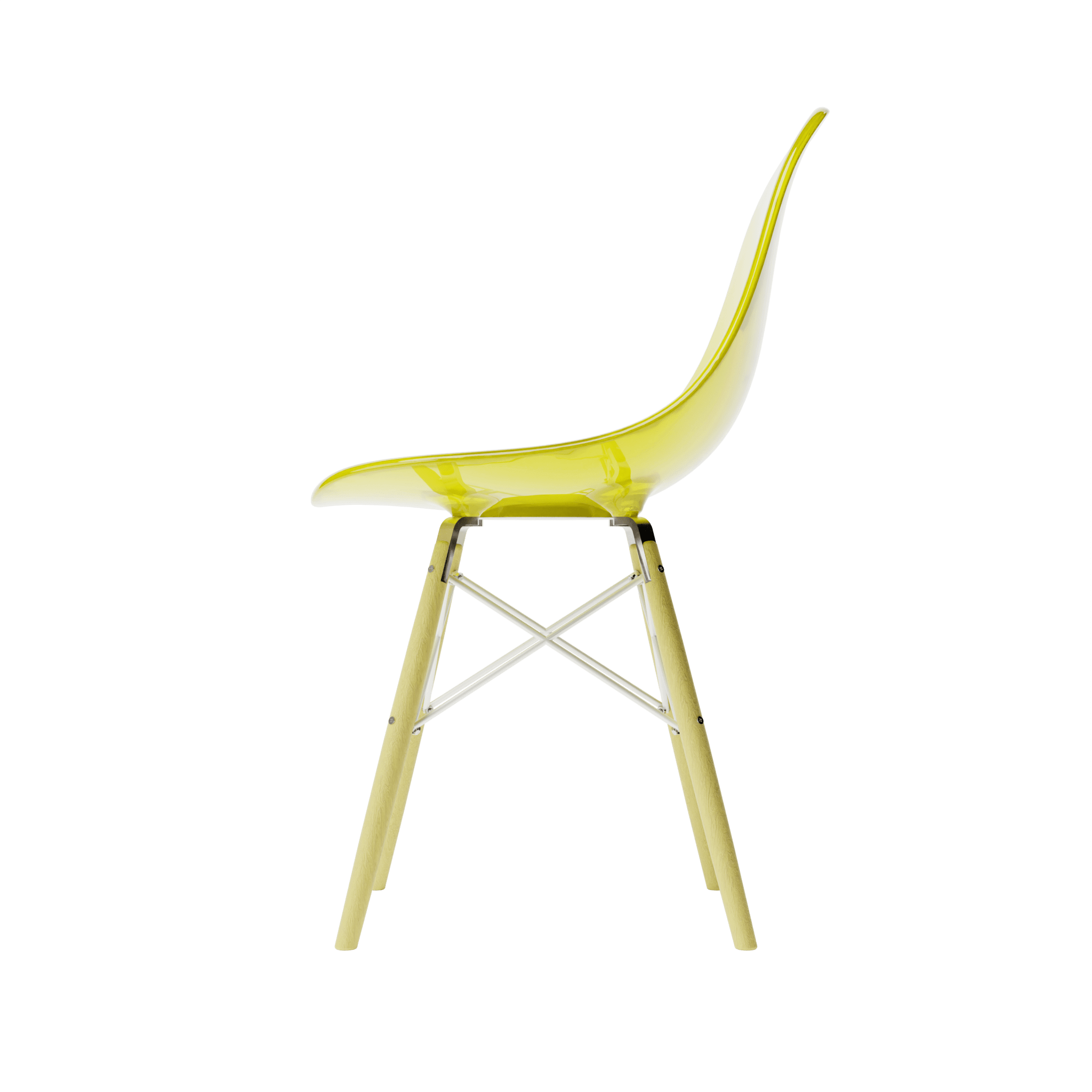 Clear Yellow MicroShell Chair™ 1/6 scale, mid-century modern miniature with curved shell seat, designer replica, desk accessory.