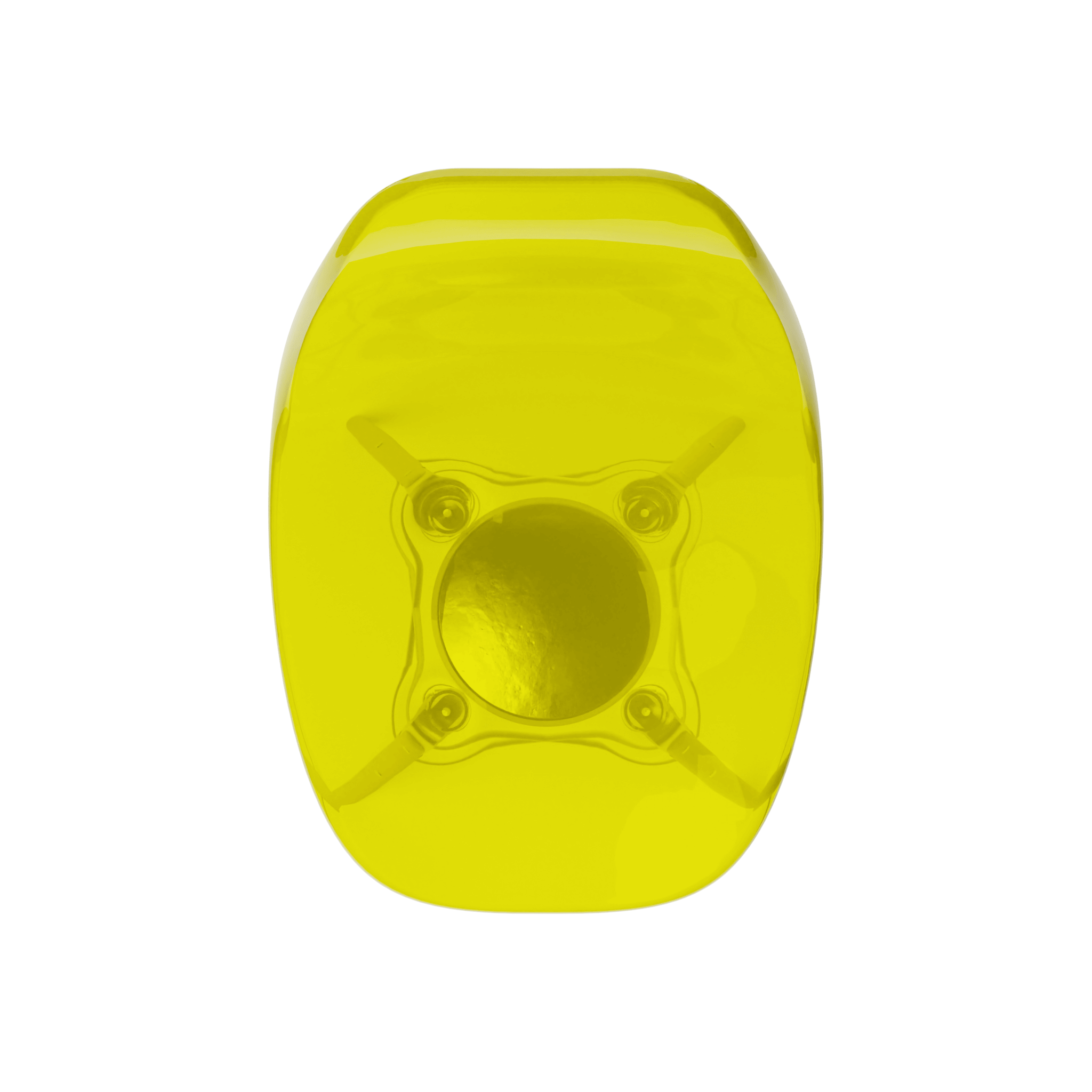 Top view of Clear Yellow MicroShell Chair™, a 1/6 scale miniature mid-century modern collectible with a curved shell design.