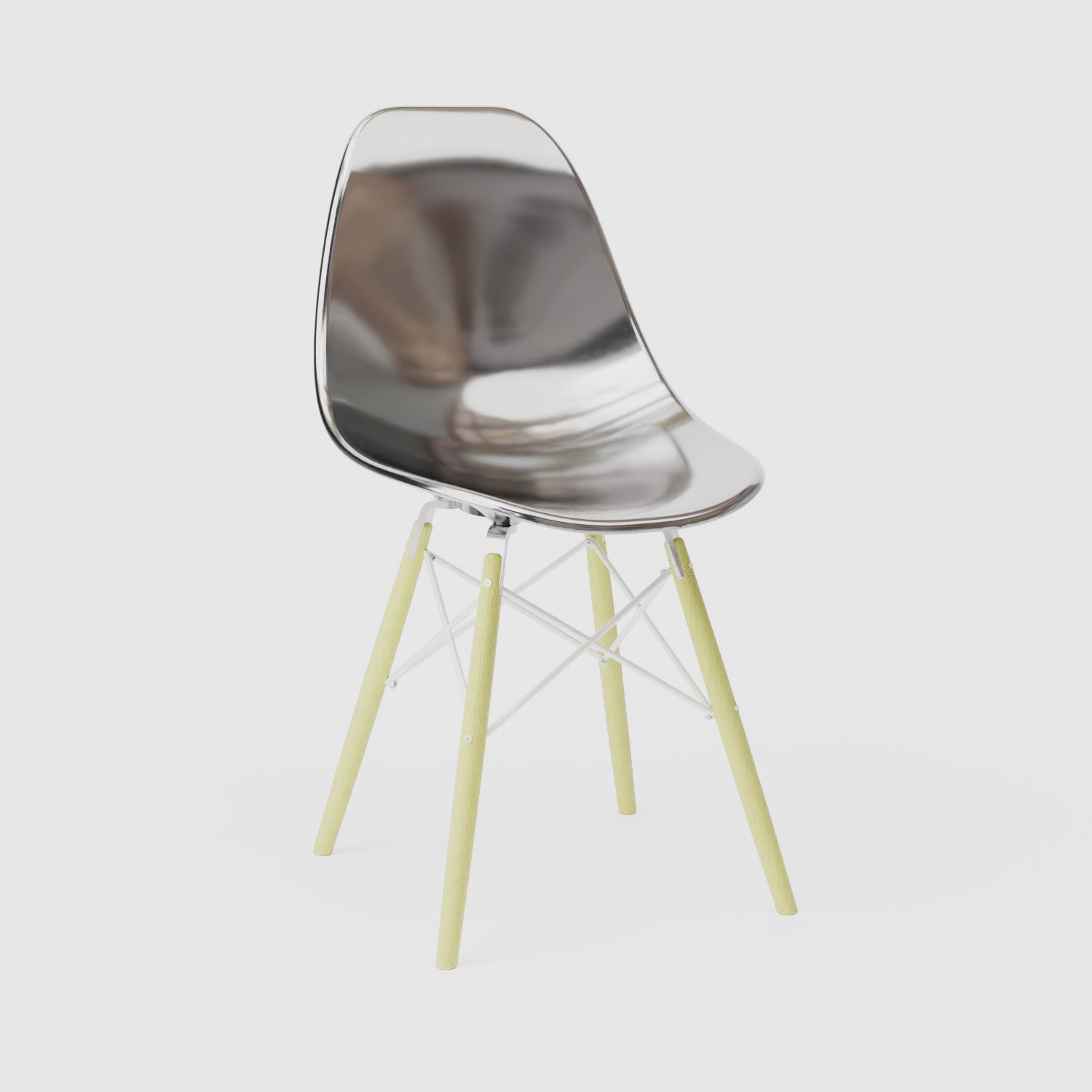 360-degree product rotation showing miniature Metallic Slate MicroShell Chair from every angle - front, sides, and back - highlighting curved shell design and scale details