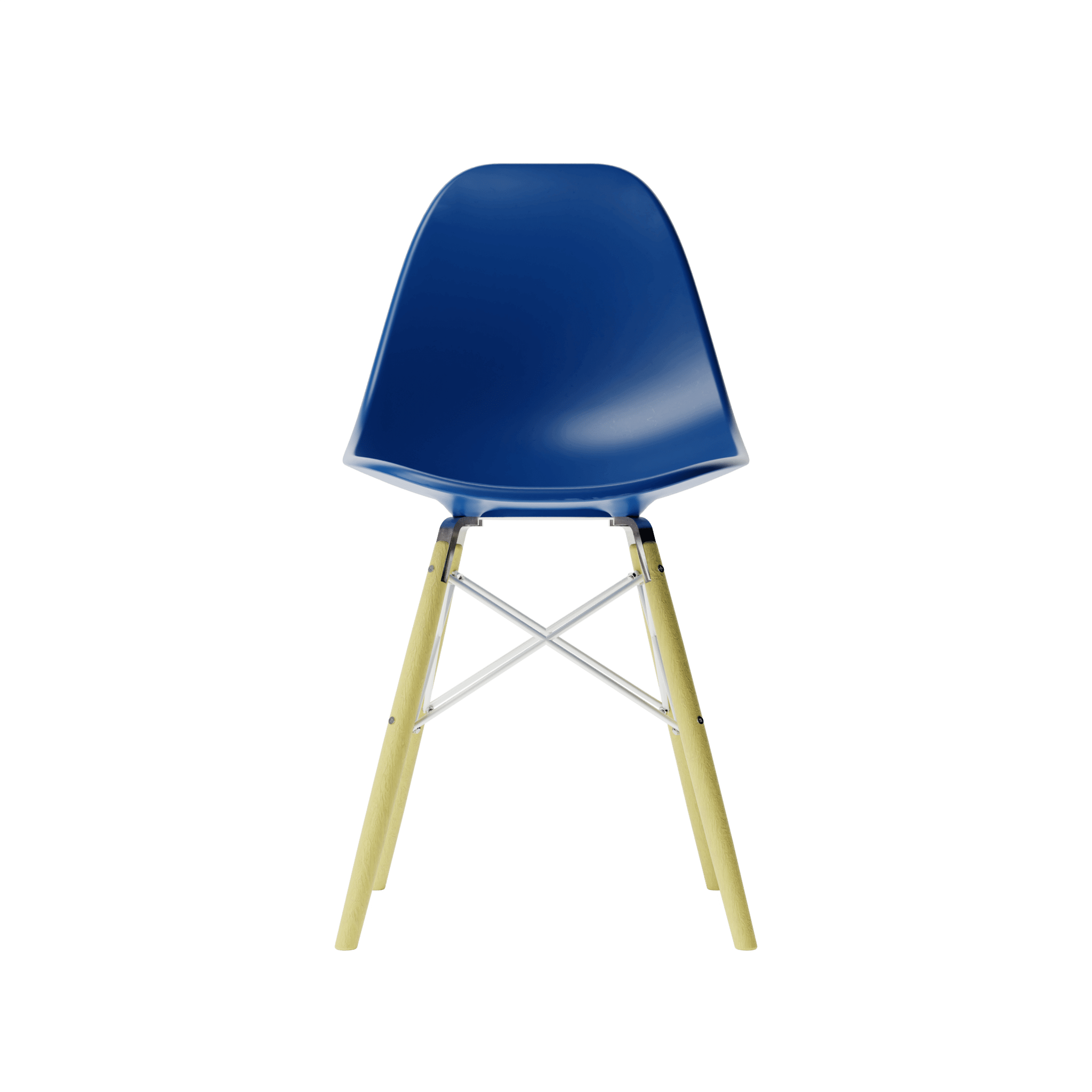 Front Ultramarine Blue MicroShell Chair™ miniature, 1/6 scale mid-century modern replica with curved shell seat, perfect for collector display.