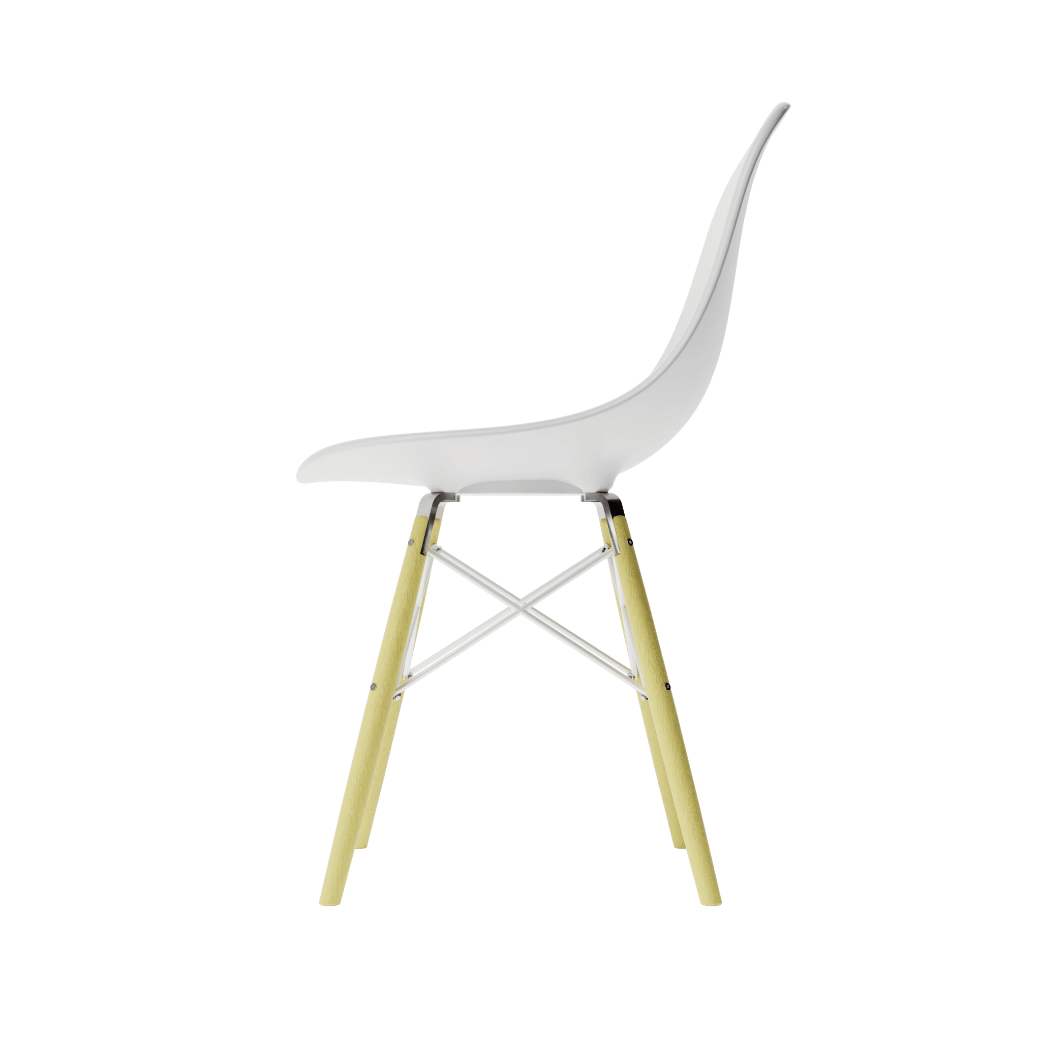 White MicroShell Chair™ 1/6 scale, mid-century modern miniature with curved shell seat, designer replica, desk accessory.